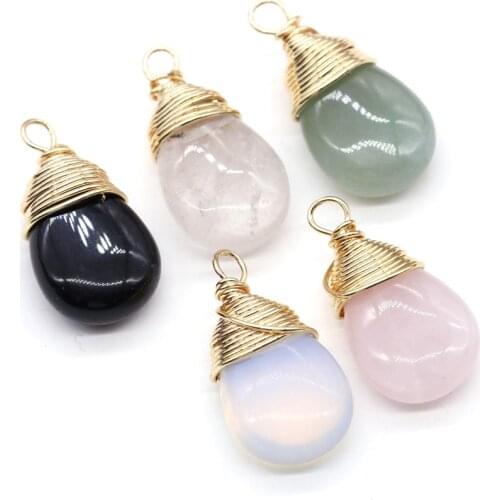 Natural Stone Pendants Waterdrop Shape Copper Wire Wrapped Crystal Agates Stone Charms for Jewelry Making Necklace Bracelet Gift