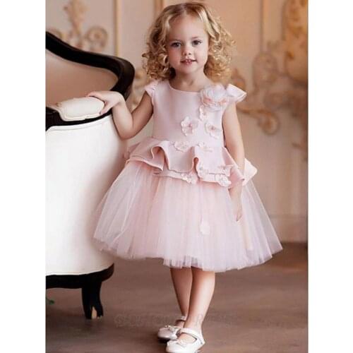 Pink Baby Girl Tulle Flower Dress Party Gown Knee Length Kids Dress Christmas Party Dress Photography Props 1-6Y