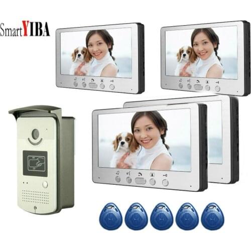 SmartYIBA Home Video Intercom 7 Inch Video Door Phone Doorbell Door 5pcs RFID Access Control System For 4 Unit Apartme