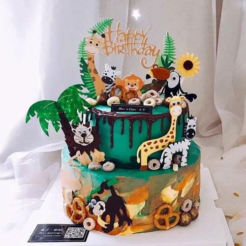 Happy Birthday Cake Topper Jungle Safari Animals Cake Decor Giraffe Lion Cake Decor Happy Birthday Party Decor Kids Boys Girls