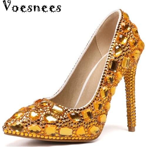 HOT Wedding Shoes Pumps High Heel 11CM Bridal Shoes 2021 Rhinestones Nightclu Princess Pumps Show Slim Female Shoes Women Pumps