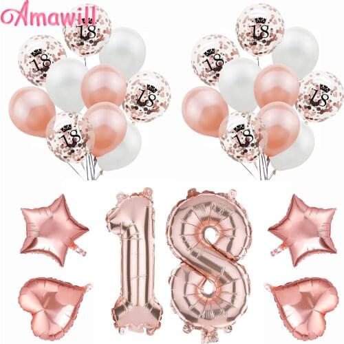 Amawill Adult 18th Birthday Party Decorations Rose Gold 32inch Number Balloon Confetti Air Globos 18 Years Old Party Supplies 75
