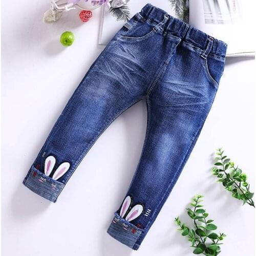 2020 Age 3-8y Baby Rabbit Girls Jeans Kids Toddler Girl Clothing 6 Pattern Options Spring and Autumn Pants Denim Pants