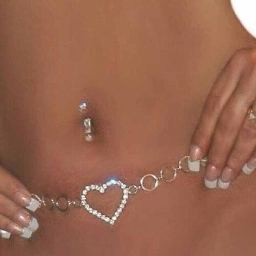 Women Fashion Rhinestone Heart Waist Chain Belt Jewelry Crystal Belly Body Chain Sexy Party Jewelry Gift