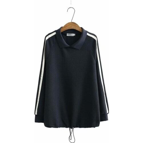Plus size Turn-down Collar women loose sweaters 2021 new autumn winter casual ladies Side Stripe black navy pullovers female top