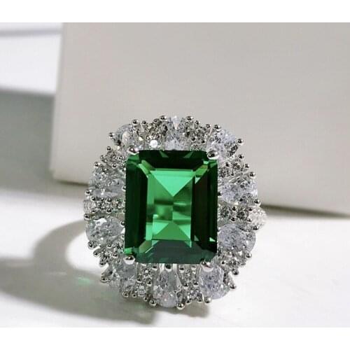 Vintage 925 Sterling Silver High Carbon Diamond 9*11mm Emerald Gemstone Rings For Women Party Engagement Fine Jewelry 2021 New