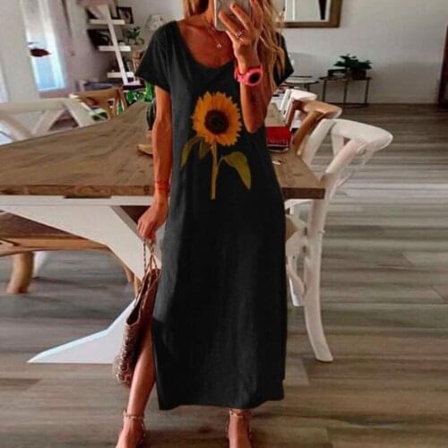 Women Sunflower Print Pencil Dress 2021 Ladies Sexy Side Slit Beach Long Dress Summer Loose Oversized Casual Sundress 5XL