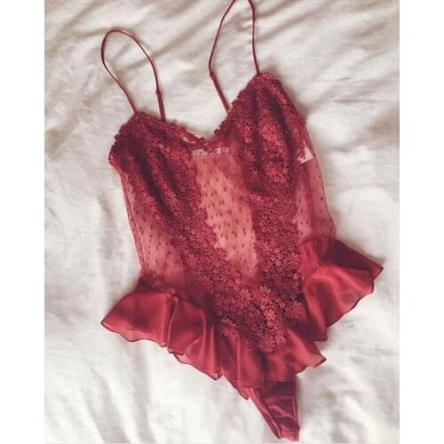 Women Sexy Lingerie Silk Lace Mesh Floral Bodysuits Underwear Babydoll Nightdress Sleepwear Erotic Sex See-through Costume