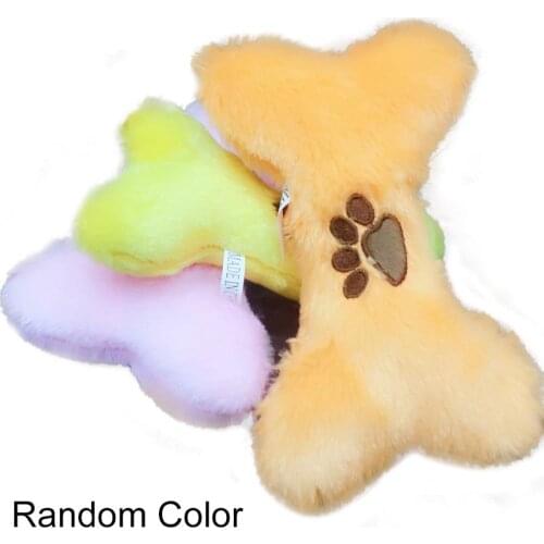 Dog Chewing Toy Plush Puppy Teeth Cleaning Toy Dog Squeaky Toy Bone Shape Dog Bite Toy Pet Training Toy Dog Random Color