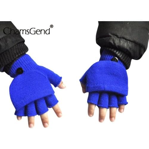 Winter Boys Girls Fingerless Gloves Kids Flip Cover Cute Warm Knitted Stretch Touch Screen Students Writing Fingerless Gloves