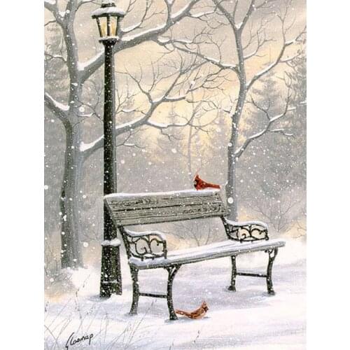 Winter Snow Scene Diamond Painting Round Full Drill Nouveaute DIY Mosaic Embroidery 5D Cross Stitch Park Bench Scenic Pattern