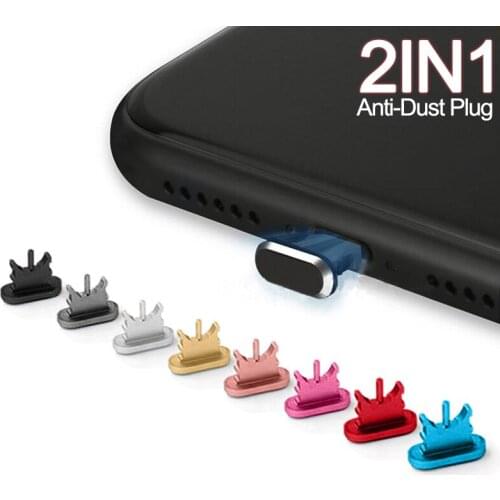 2 IN 1 Mobile Phone Card Retrieve Card Pin Anti Metal Dust Plug for Charger Port Dock Plug Cover for Apple iPhone Accessories