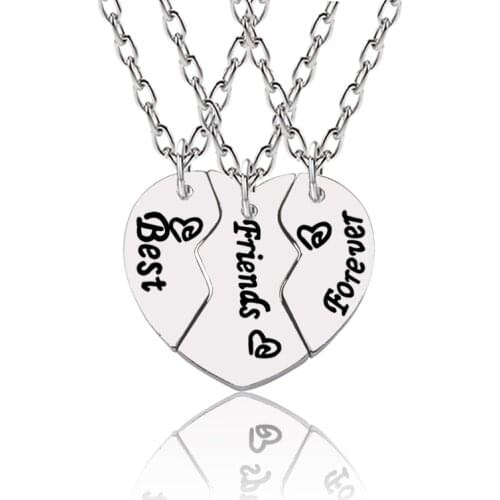 3 Pcs/Set Best Friends Forever Necklaces For fashion Women Borken Heart BFF Pendant Creative Keepsake Direct sales