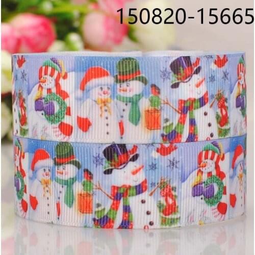 50 yards 7/8 " 22 mm snowman pattern print grosgrain tape ribbons merry christmas party decoration