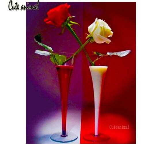 Diamond Embroidery DIY Diamond Painting Red rose white rose wine glass Cross Stitch kit Diamond mosaic Full Square Drill gift