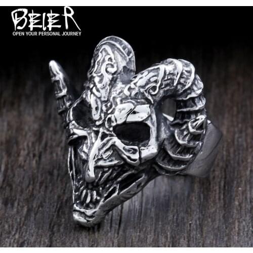 BEIER New Store 316L Hot Sell 316LStainless Steel Winged Skull Cool Punk Ring Biker Jewelry for man BR8-422