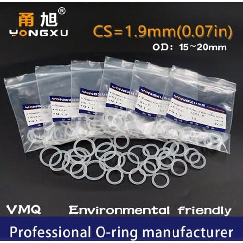15PCS/lot White Silicon O-ring Silicone/VMQ CS1.9mm Thickness OD15/16/17/18/19/20*1.9mm O Ring Seal Rubber Gasket Rings Washer