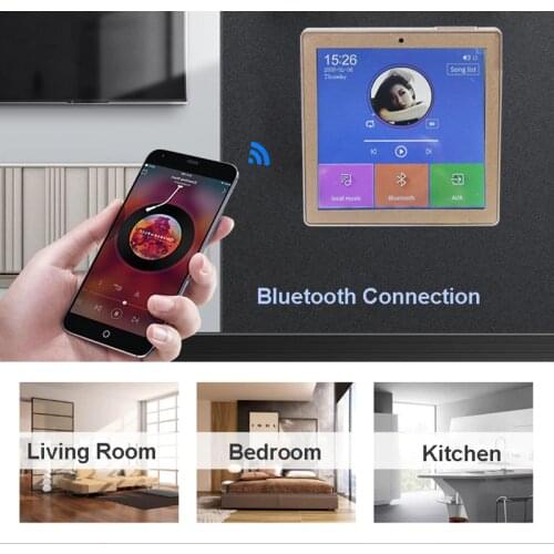 2/4 Channel Wireless Bluetooth In Wall Amplifier with Touch Screen,FM Radio,USB,TF,Power 2 to 8 Speakers for Smart Home Audio