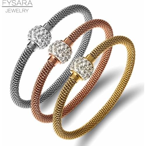 FYSARA Vintage Crystals Charm Bracelets Valentine Gift Stainless Steel Gold Distort Women Bracelets & Bangles Cable Wire Jewelry