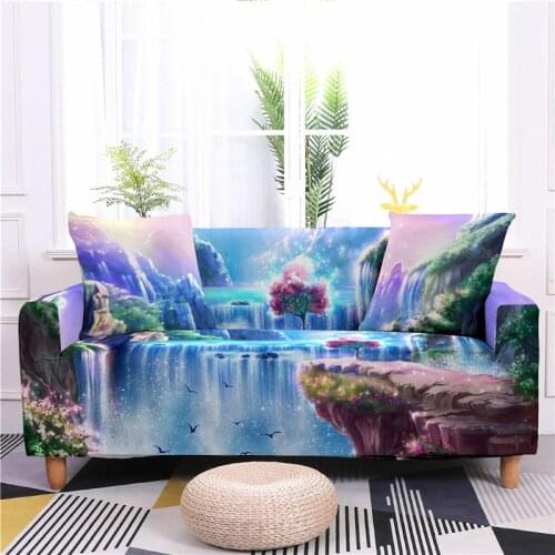 3D Landscape Print Sofa Cover Slipcover Stretch Sofa Covers for Living Room Elastic Couch Chair Cover Sofa Towel 1-4-seater
