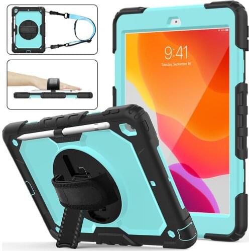 HXCASE 360 Rotation Hand Strap Case for iPad 7th 8th Generation Case 2019 2020 with Built-in Kickstand&Shoulder Strap