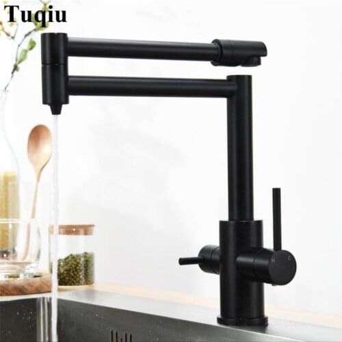 Black Kitchen Faucet Solid Brass Crane Kitchen Deck Mounted Water Filter Tap Three Ways Sink Mixer 3 Way Foldable Nickel Brushed