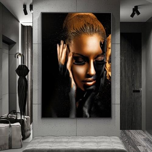 Black Gold Sexy Nude Woman Canvas Art Posters And Prints African Woman Art Canvas Paintings Wall Art Pictues Home Wall Decor