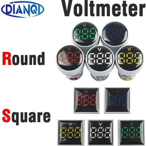 22mm AC20-500V Round or square LED Voltmeter voltage meter indicator pilot light Red Yellow Green Blue White digital ammeter