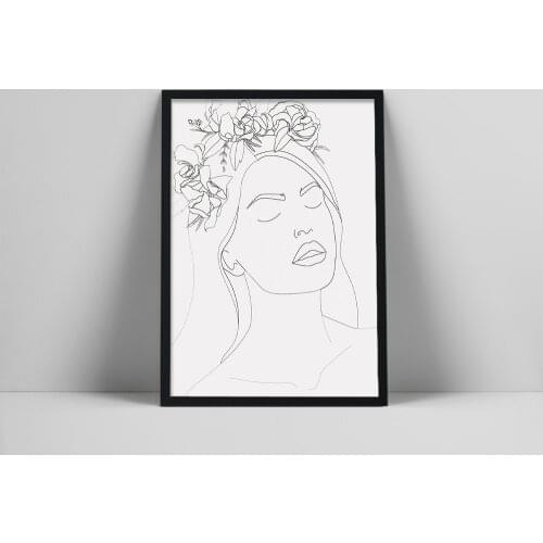 Flower Crown Art Print | Head Of Flower Poster | Woman With Flower Hair Art Print | Simple Line Art Flowers |inimal | Simplprin