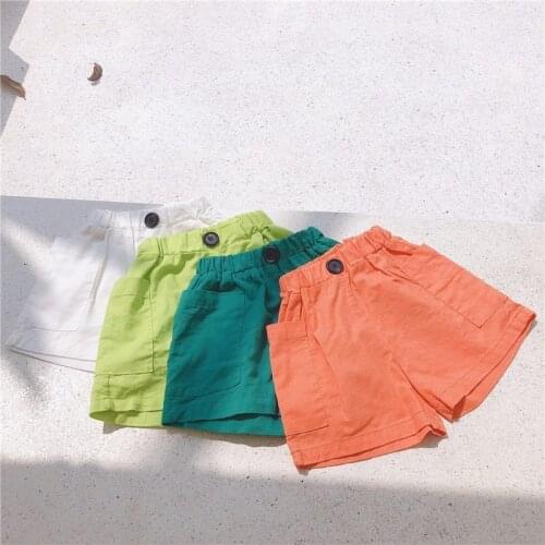 2 3 4 5 6 Years Kids Shorts Fashion Korean Casual Girls Pants Elastic Waist Big Pocket Toddler Boys Shorts Summer Child Shorts
