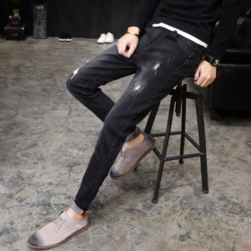 New Casual black blue Slim fit Straight High Stretch Feet skinny jeans men black European American Style Jeans Luxury Denim Tr