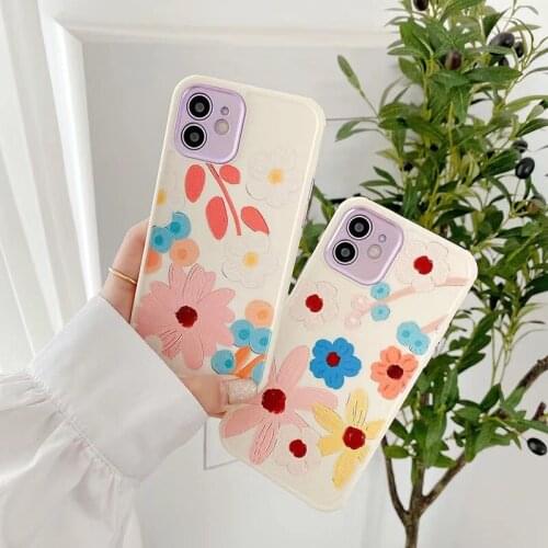 Gimfun Fashion Cute Floral Daisy Phone Case for iPhone 11 12 Mini Pro Max XS Max X XR 7 8 Plus Flower Art Leaf Soft Tpu Cover