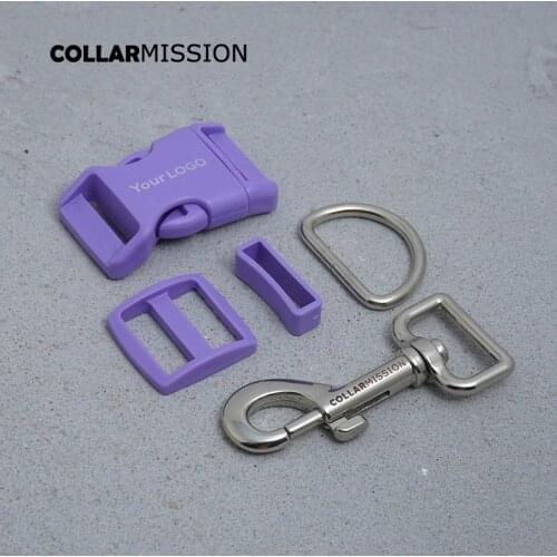 Engraving(plastic buckle+Tri-Glid+square keeper+D ring+metal dog clasp/set)Electroplating process lavender 25mm dog collar parts