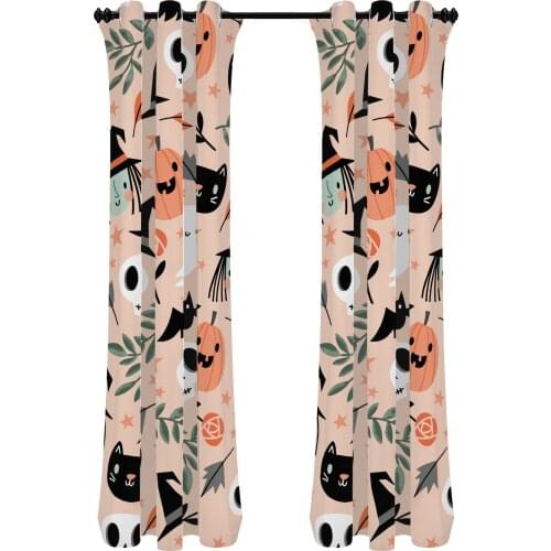 Halloween Pumpkin Bat Printed Curtains Living Room Transparent Chiffon Curtains Window Transparent Bedroom Accessories Decoratio