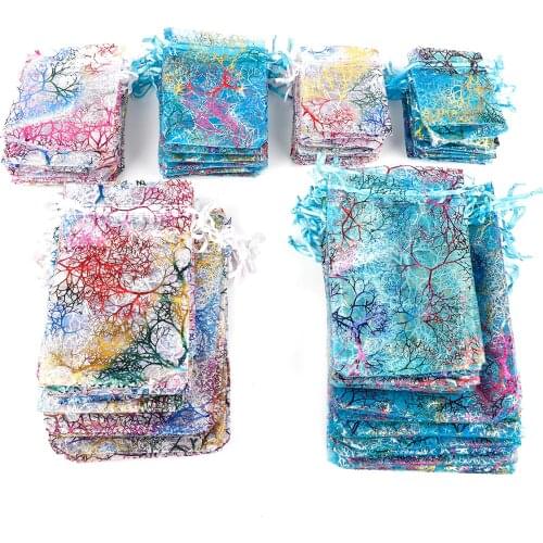 50pcs/lot 7x9cm 9x12cm 10x15cm 13x18cm Drawstring Organza Bags Jewelry Packaging Bags Wedding Gift Bag Jewelry Pouches