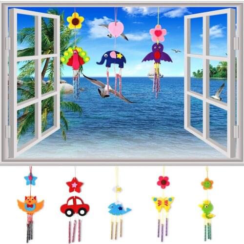 Cartoon DIY Wind Chimes Aeolian Bells Educational Puzzle Toys Kids Children Craft Kits Handmade Felt Plush Toys