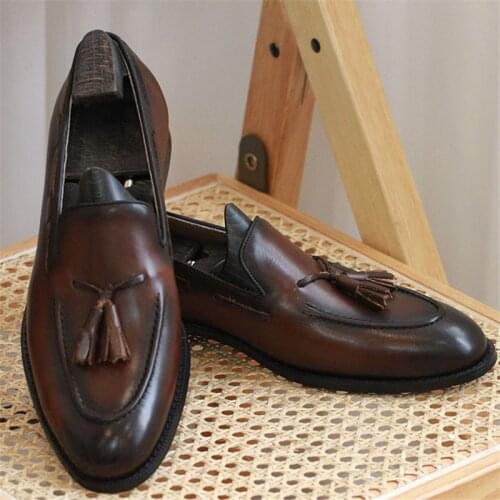 2021 New Business Gentleman Inner Sewing Classic Tassel Casual Soft Sole Genuine Leather Loafers Fashion Retro Men Shoes