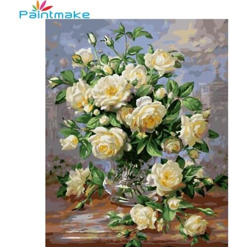 PAINTMAKE Flowers DIY Painting By Numbers Drawing Kits Oil Hand Painted On Canvas Unique Home Wall Decor Paintings Art Picture