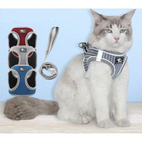 Reflective Dog Cat Harness Leash Set Breathable Mesh Vest Outdoor Safety Walking Rope Adjustable Harness for Dogs Cats Products