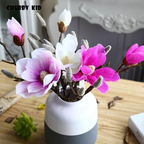 Real touch high simulation Magnolia decorative artificial Silicone flower hand feel / felt high quality magnolias orchids 5pcs