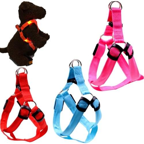 Nylon LED Dog Harness Pet Cat Dog Collar Harness Vest Safety Lighted Dog Harness Pet Dogs Luminous Fluorescent Collar