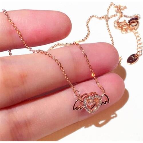 New Fashion Short Necklaces For Women Rose Gold Color And Silver Color Rhinestone Heart-Shaped Clavicle Necklaces Jewelry
