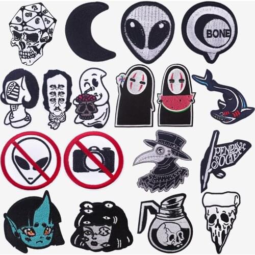 Punk Patches Iron On Patch Embroidery Patches For Clothing Camera Stickers Patch For Clothes DIY Stripe Sewing Skull For Jacket