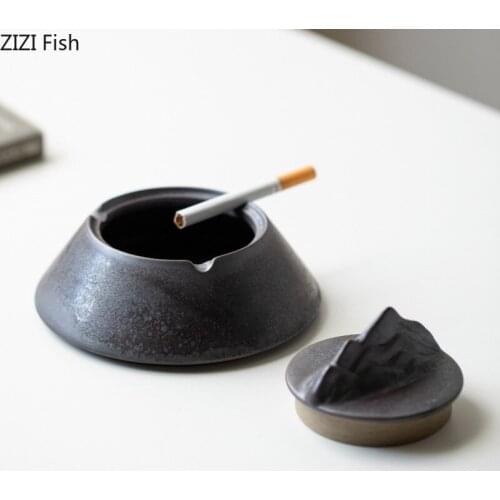 Vintage Decor Ashtray Ceramic Portable Ashtrays with Lids Office Desktop Decor Kiln Porcelain Ash Tray Gift for Boyfriend