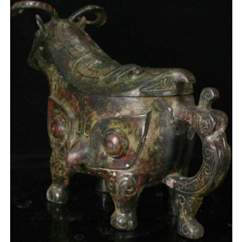 Details about Rare China Antique Bronze Ware Dynasty Beast Sheep Goat Head Zun Pot Jar Statue