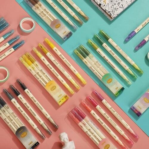 3 Pcs/Set Retro Double Headed Brush Pen Creative Art Marker Pen for Drawing Painting Watercolor Stationery Cute School Supplies