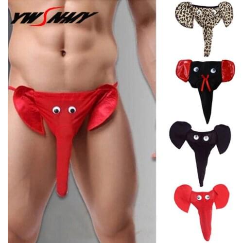 Sexy mens g-strings thongs Novelty Funny Elephant Bulge Pouch Men Elastic T Back erotic Lingerie Thong Male Hipster Panties