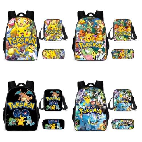 Pokemon SchoolBag Pikachu Laptop School Backpack Boys Cartoon Pencil Case Kawaii Anime School Bag Supplies Kids Gifts