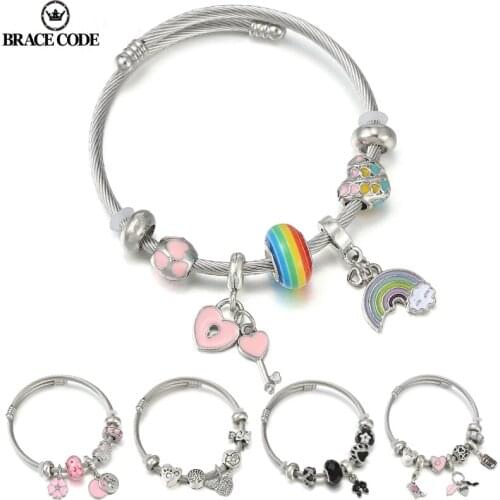 BRACE CODE Titanium Steel Stainless Steel DIY Asymmetrical Beaded Bangles Jewelry Show Modern Love Charm Female Bracelet Gifts