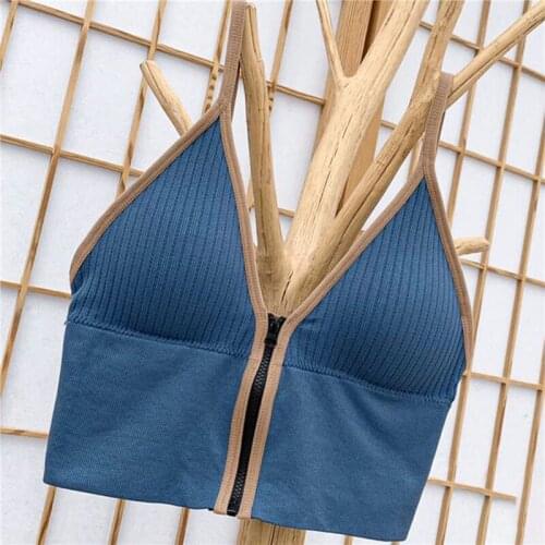 Front Zipper Crop Tube Tops Woman Sexy Sports Bras Camis Top Lingerie Backless Deep V Gym Fitness Underwear Brassiere Female